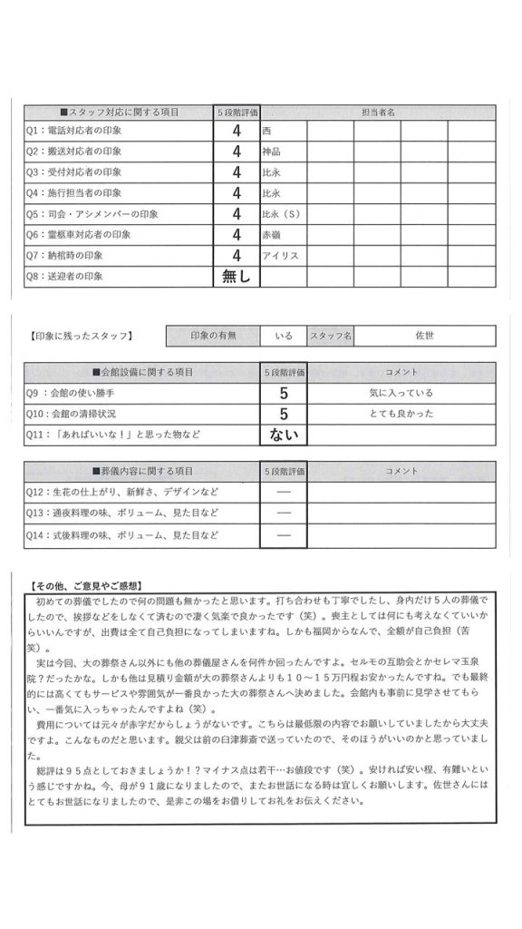 お客様の声　大西様